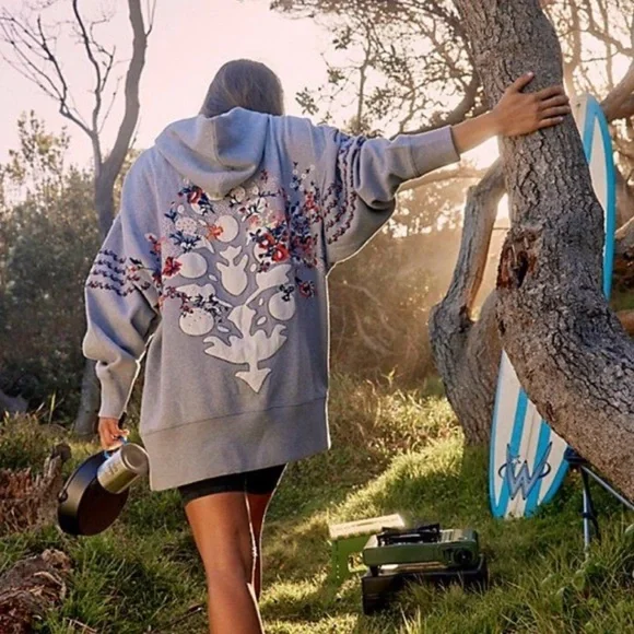 NWOT- FP At my best embroidered hoodie! Size M - Grey in color - Picture 2 of 8